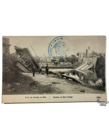 WWI 1915 French Military Postal Card - Choisy au Bac Bridge destroyed by French Engineers