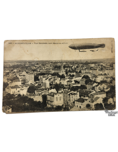 WWI 1918 French Military Postal Card - "Alfortville with Blimp"