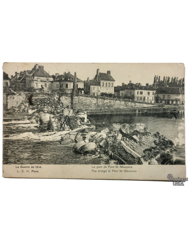 WWI 1915 French Military Postal Card - The Bridge at Pont-St-Maxence