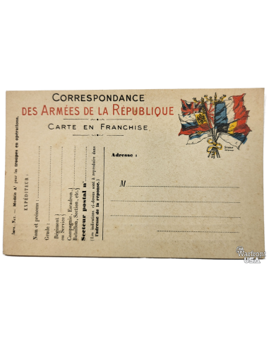 WWI French Military Postal Card - Correspondence of the Armies of the Republic 7 Flags