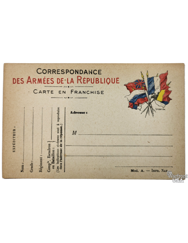 WWI French Military Postal Card - Correspondence of the Armies of the Republic 6 Flags