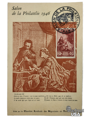 WWII Era French Postal Card - "Salon de la Philatélie 1946"