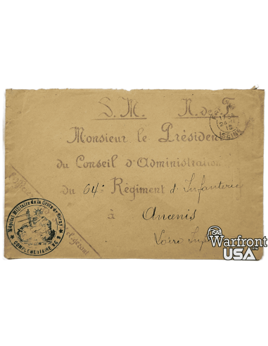 WWI French Military Envelope - "Hopital Militaire de la croix de Berny"