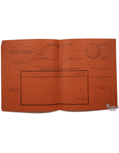 WWI 1914 French Customs Notice Sheet - "Feuille d'Avis"