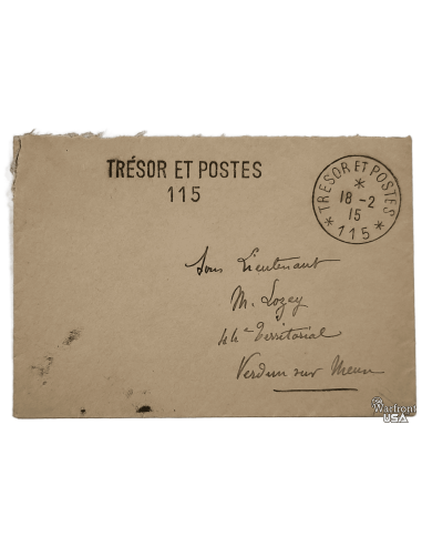 WWI French Verdun Military Open Envelope - "Sous Lieutenant M. Lozey"