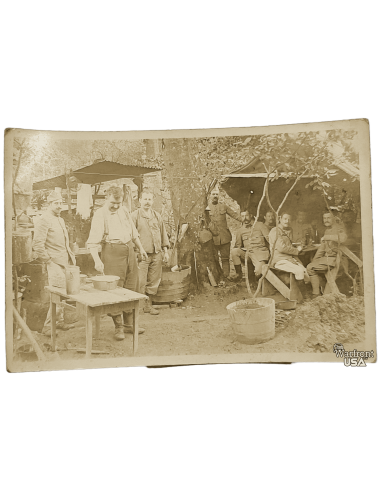 WWI French Postcard - Soldiers in Forest Camp