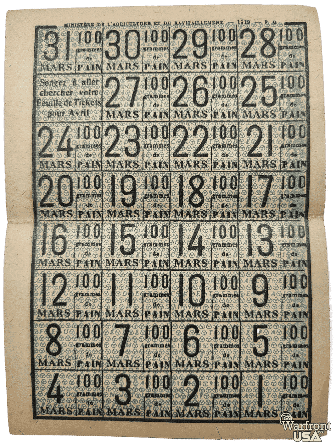 WWI Bread Rationing in France: A Monthly Stamp System